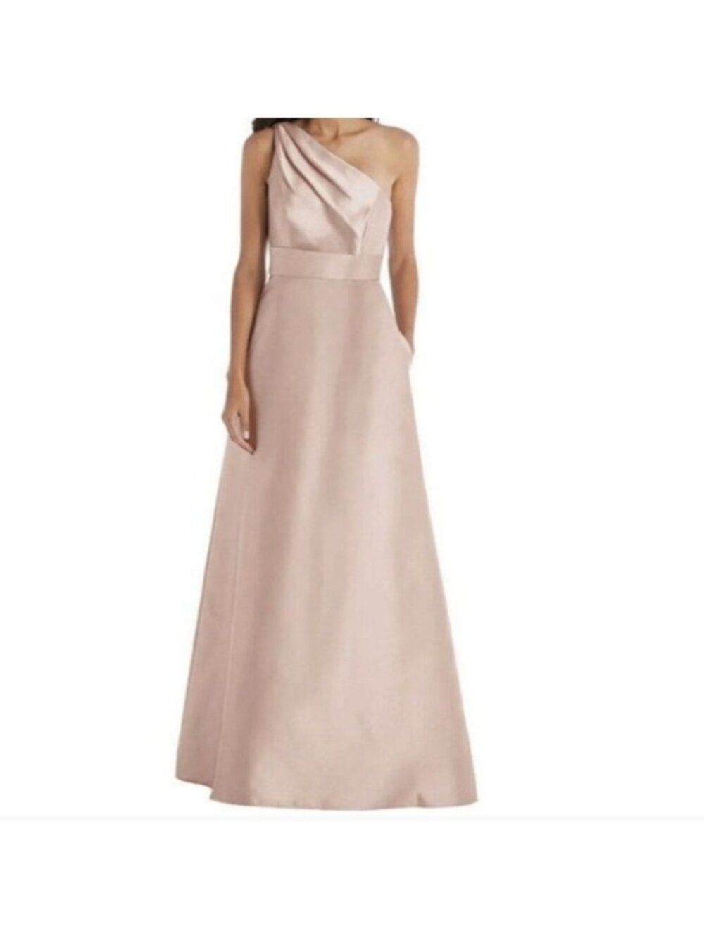 Alfred Sung Satin Twill One Shoulder Formal Gown Size 4 New Bridesmaid Party - Picture 2 of 9